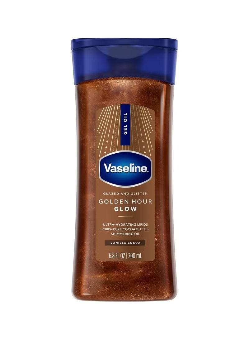 فازلين جل زيت الجسم "جولدن آور" 200 مل | فانيليا كاكاو جلو | زيت جسم لامع | مع دهون فائقة الترطيب وزبدة كاكاو نقية 100% - Image 1